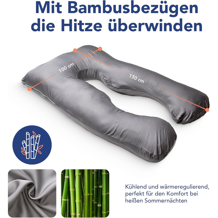 Наволочка з бамбука, яку можна прати Наволочка для подушок для сну на боці, комфортних подушок для дорослих, подушок для годування та подушок для сну на боці для вагітних Дихаюча наволочка Сірий бамбук - Сірий