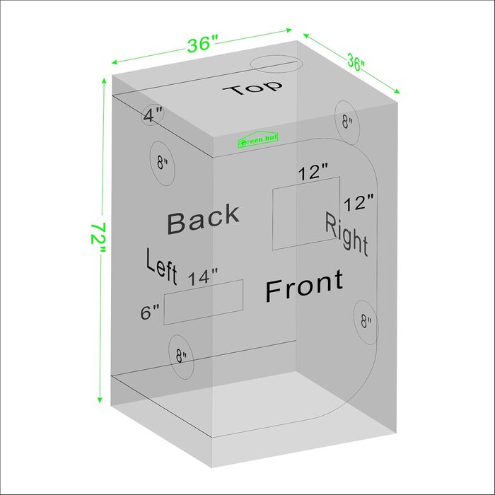 Парник для рослин, 91,4 x 91,4 x 182,9 см, з вікном та піддоном, для гідропоніки та кімнатних рослин