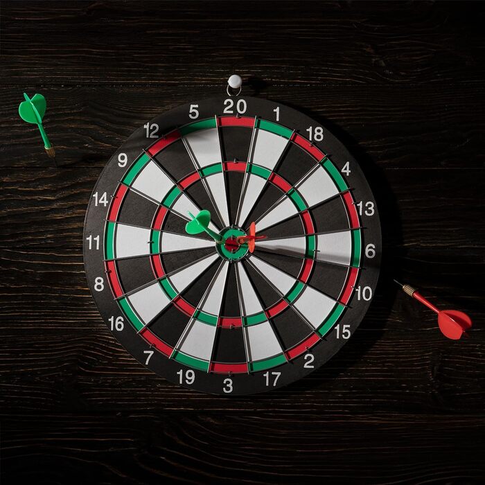 Мішень для дартсу, звичайна 38 см, двосторонній щит для дорослих та підлітків з 6 сталевими дротиками, круглий корпус для кріплення на стіну