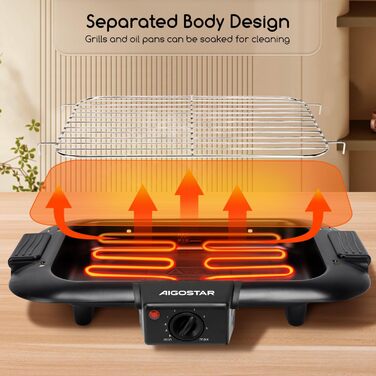 Бездимний настільний гриль Барбекю електричний гриль Електричний гриль-барбекю 2000 Вт з антипригарним покриттям, поверхня гриля 3