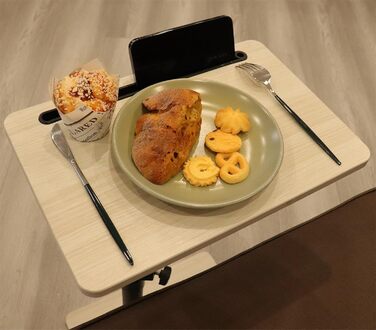 Приставний столик до дивана - журнальний столик з поворотом на 360 та регульованою висотою/дерев&39яний столик для дивана, столик з підлокітниками для дивана, приставний столик для закусок біля ліжка або крісла з відділенням для телефону/планшета (стандар