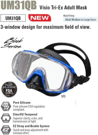 Набір для сноркелінгу TUSA Visio Travel - маска для дайвінгу, суха трубка, ласти, сумка, дорослий розмір L (40-46), синій