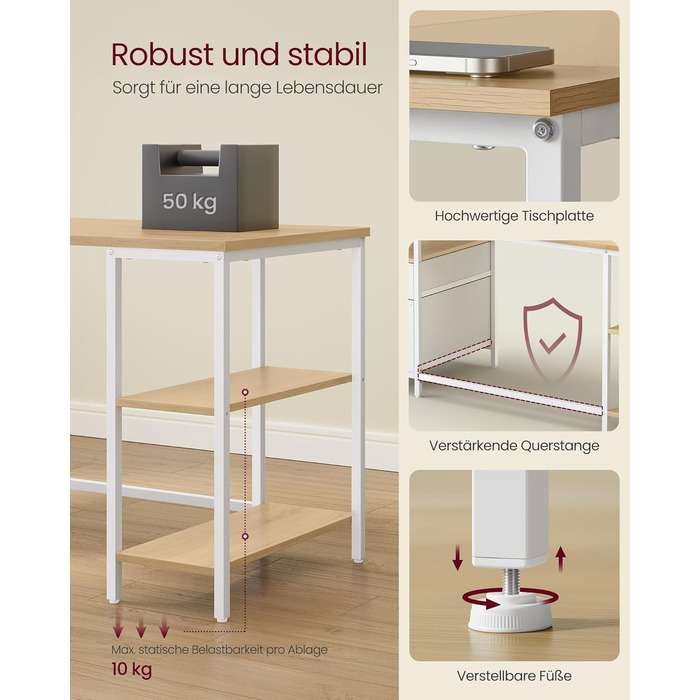 Комп&39ютерний стіл, офісний стіл, письмовий стіл, з 3 полицями, 2 шухлядами, 160 x 60 x 76 см, для офісу, вітальні, сучасний стиль, натуральний дуб-хмарно-білий LWD105YD01 160 x 60 см Натуральний дуб перлинно-білий