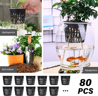 Сітчастий горщик для гідропоніки, сітчастий горщик для рослин 8 см, сітчастий горщик для гідропоніки, пластиковий сітчастий горщик для гідропоніки, кошик для водної культури, сітчастий горщик для садових рослин балконний горщик, 80 шт.