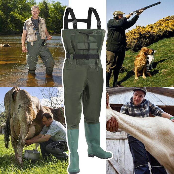 Чоловічі та жіночі водонепроникні рибальські штани Wathos з нейлону 70D, ПВХ та неопрену для риболовлі, фермерських та будівельних робіт, розмір 43, зелені