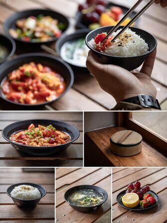 Набір посуду для кемпінгу CAMPINGMOON, нержавіюча сталь, тарілки, миски, штабельовані, посуд для активного відпочинку, сумка з тканини, для кемпінгу, піших прогулянок, пікніків (4 предмети, чорний колір з титановим покриттям)