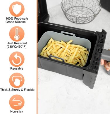 Аерофритюрниця BYKITCHEN 2PCS із силіконовою формою для ніндзя, аксесуари для AF300EU AF400EU, багаторазова фритюрниця Силіконова каструля для ніндзя-гуді/принцеси та інші двозонні фритюрниці сірого кольору для Ninja Dual