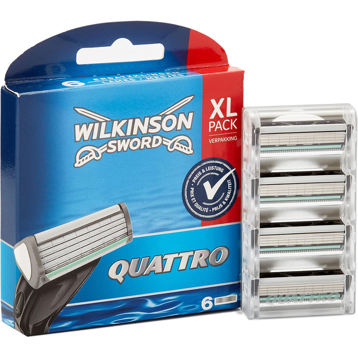 Леза Wilkinson Sword Quattro для чоловічих бритв, 6 шт.