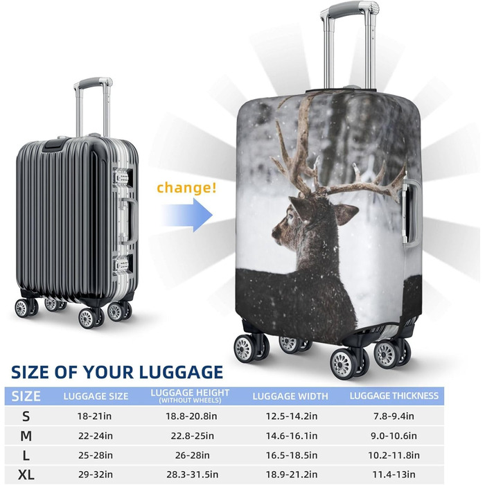 Чохол для валізи Засніжений Олень, еластичний захист від подряпин та пилу, чорний, розмір 90