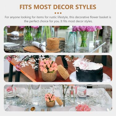 Міні-кошик IMIKEYA з 2 предметів з морською травою та кришкою, круглий, ручної роботи, маленька скринька з морської трави, кошики для зберігання з верби, сільський квітковий кошик для столу, дому, вечірки, 12x9 см