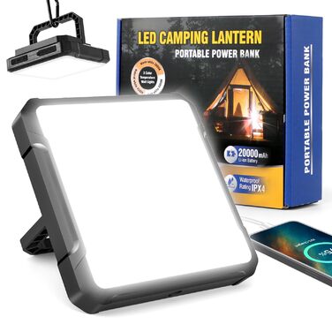 Акумуляторний світлодіодний ліхтар для кемпінгу з акумулятором 20000 мАг, ліхтар для намету, ліхтар для кемпінгу на відкритому повітрі, 2000 лм, водонепроникний IPX4, 4 режими світла, ліхтар для читання, наметування, риболовлі, затемнення