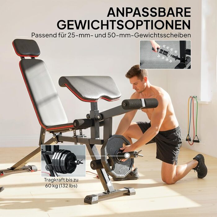 Регульована силова лава до 300 кг, тренувальна лава 3-в-1 з колесами, розгинач ніг, накладка на згинання рук, довгий підголівник, похила лава з еспандерами, фітнес-лава для домашнього спортзалу