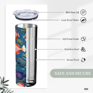 Кухоль з прямою трубочкою, дизайн підводна рифова риба, принт, дорожній кухоль, підходить для кемпінгу, офісу та дому, 590 мл