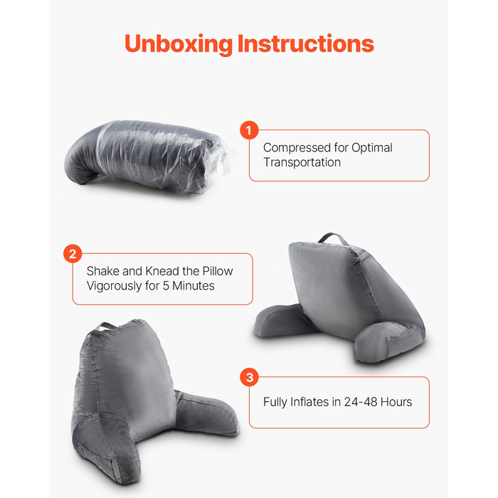 Подушка для читання VEVOR (велика) з подрібненим пінним матеріалом з ефектом пам&39яті, подушка для спини (381 x 508 x 254 мм) з 3 кишенями та коротким оксамитовим чохлом, який можна прати, верх з ручкою, для перегляду телевізора, читання, ігор