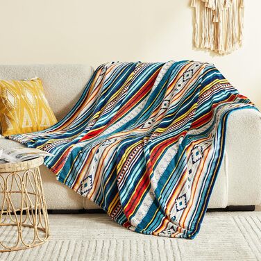 М&39яка ковдра Qucover 150x200, плед у стилі бохо з різнокольоровими смужками, м&39який, теплий вовняний плед, пухнастий плед для дивана для подорожей, кемпінгу та використання на свіжому повітрі. Висока щільність тканини 260 г/м, 150x200 см