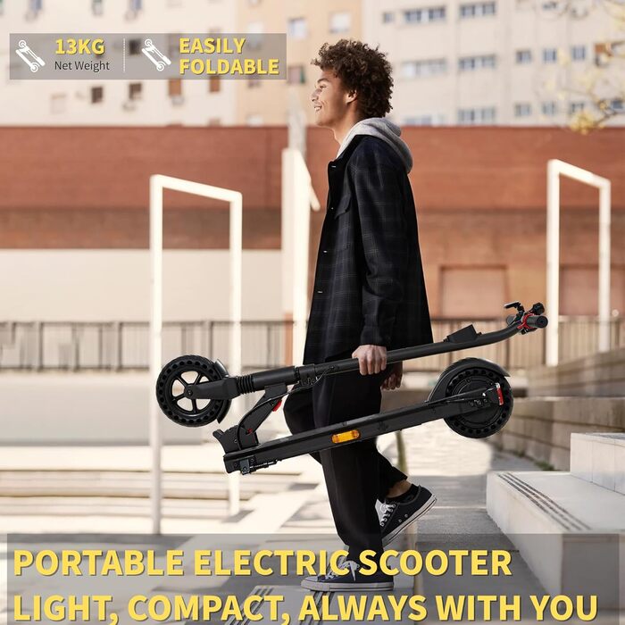 Електросамокат, складаний самокат 2026 року, 8 дюймів, двигун 500 Вт/20 км/год, запас ходу 15 км, стійкі до проколів стільникові шини, для дітей та підлітків. Чорний.