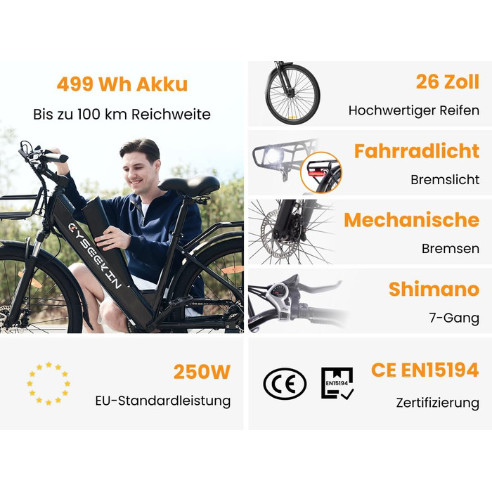 Чоловічий електровелосипед S10 26 дюймів, електричний велосипед для дорослих з двигуном 250 Вт, акумулятором 48 В 499,2 Втгод, 4,4-дюймовим РК-дисплеєм, електровелосипед з амортизаційною вилкою, до 100 км, 25 км/год, Pedelec для жінок, міські поїздки, чор