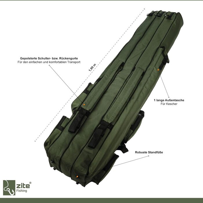 Сумка для вудки Zite Fishing 190 см Чохол для рибалки Rod-Case, водовідштовхувальний чохол для вудки, 3 відділення рюкзак для вудки сумка для риболовлі сумки для риболовлі сумка для вудки сумка для вудки
