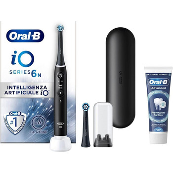 Чорна електрична зубна щітка з підзарядкою, 1 щітка, 2 насадки, дорожній футляр 1 зубна паста Oral-B Advanced для профілактики зубного каменю та ретельного очищення. Нова версія, 6N