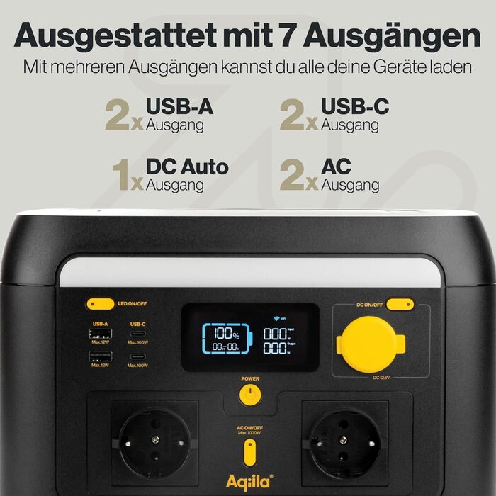 Електростанція 1000 Вт, 614 Втгод, портативна електростанція LiFePo4, BMS, 51,2 В, 12 Аг, 2 шт. чиста синусоїда змінного струму, підключення до автомобіля 12 В, мобільне накопичувач енергії, WiFi, генератор для кемпінгу, відключення електроенергії тощо.