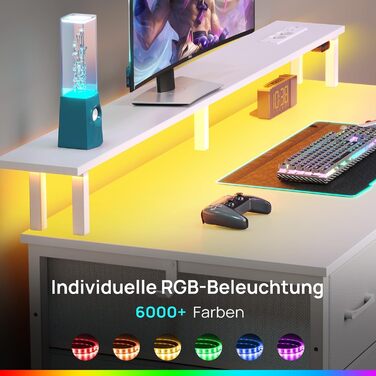 Письмовий стіл Rolanstar з 5 шухлядами, комп&39ютерний стіл з розетками, ігровий стіл зі світлодіодним освітленням, підставка для монітора, для домашнього офісу, спальні, вітальні, офісу (білий, 100) Білий 100