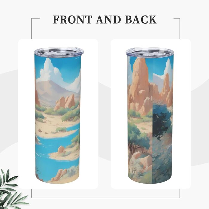 Кухоль з прямою трубочкою, 590 мл, дизайн оазис у пустелі, дорожній кухоль з принтом, підходить для кемпінгу, офісу та дому