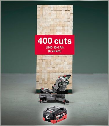 Акумуляторна поперечна пила Metabo KGS 18 LTX BL 216 (18V 4Ah Li-Power, зарядний пристрій ASC 55, коробка, з функцією протягування, клас M, пила) 614216920