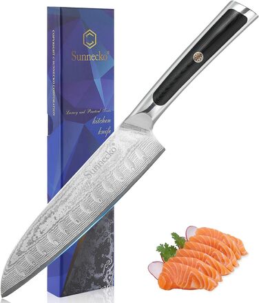 Ніж Сантоку 18 см Дамаський кухонний ніж - Дамаський ніж, гострий кухарський ніж, японський VG-10 з серцевиною & 73-шаровим лезом