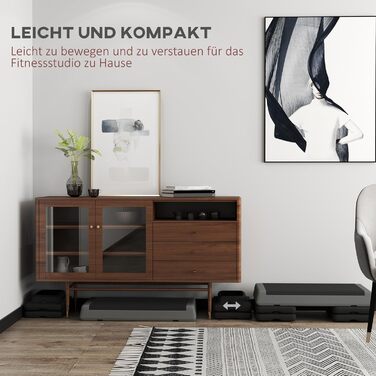 Степер для аеробних тренажерів SPORTNOW, регульована по висоті степ-дошка 10,5/15,5/20,5 см, нековзка, для дому, тренажерного залу, офісу, пластик, сірий