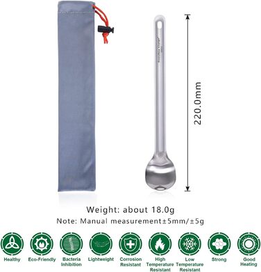 Безмежний посуд для відпочинку Voyage Титанова ложка з довгою ручкою Ультралегкі столові прибори для кемпінгу Ti1509b