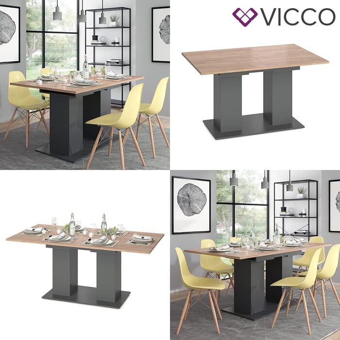 Обідній стіл Vicco Dix, розкладний обідній стіл, антрацит/золотий дуб, 140 x 90 см