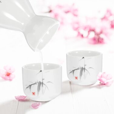 Набір для подачі саке з кераміки, 7 предметів. Традиційний керамічний глечик для саке 250 мл та 6 чашок по 30 мл. Ідеально для дому, сім'ї та гостей.