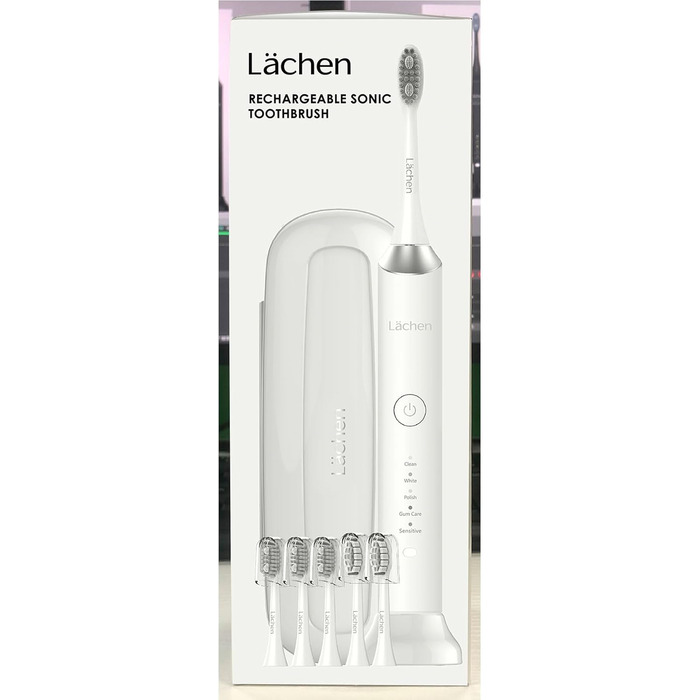 Електрична зубна щітка Lchen, Звукова зубна щітка Lchen, 5 програм чищення з дорожнім кейсом, 6 насадок для зубних щіток, акумуляторна, водонепроникна IPX7, чорна B-чорна