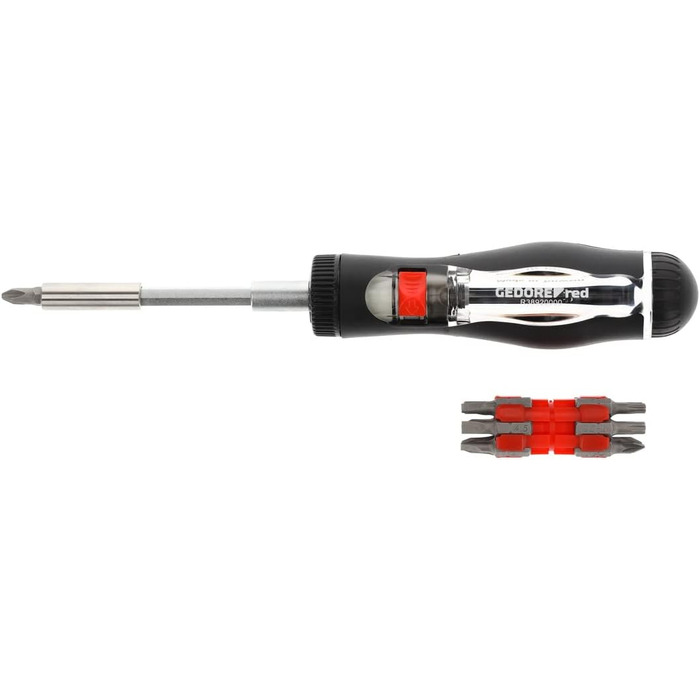 Викрутка з тріскачкою GEDORE red з бітотримачем, 1/4 6,3 мм шестигранник, телескопічне лезо, перемикач напрямку обертання, R38920000