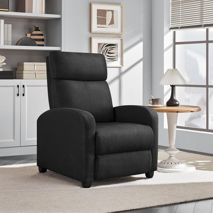 Крісло для телевізора Lounge Крісло-реклайнер з функцією відкидання М&39яке крісло з лляною тканиною Регульоване одномісне крісло Вітальня Спальня Домашній кінотеатр Чорний лляний