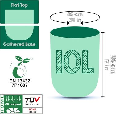 Біорозкладні компостовані пакети для сміття Greener Walker Extra Thick 25 6 л/10 л/30 л (10 л - 120 пакетів для сміття)