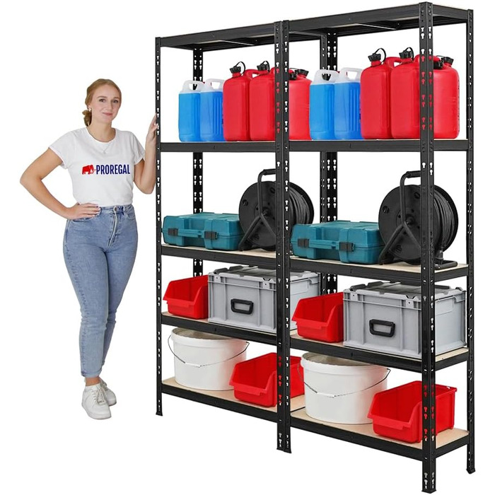 Міцний стелаж Apollo ВxШxГ 180x75x30 см Навантаження на полицю 175 кг Чорний Підвальний стелаж, стелаж без болтів, гаражний стелаж, комплект стелажів для зберігання з 2 предметів - 180x75x30 см Чорний, 2 шт.