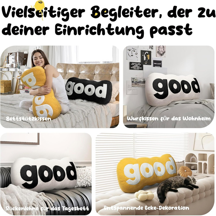 Подушка для спинки Johnear Good Alphabet, плюшева подушка з літерами, подушка для спинки ліжка, подушка для читання, подушка для спинки ліжка, ідеально підходить для читання, перегляду телевізора, відпочинку або як підтримка спини (біла)