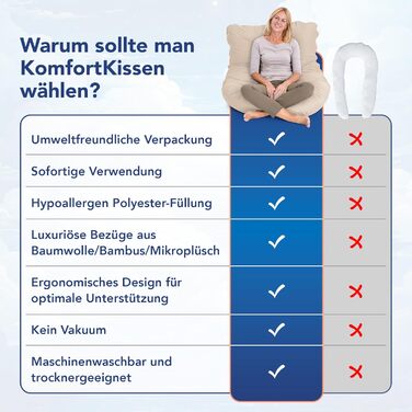 Подушка для сну на боці MKS з чохлом Комфортна подушка (100 x 150 см) Подушка для сну Подушка для сну на боці U-подібної форми Ергономічна преміальна охолоджувальна м&39яка подушка (бамбук (Охолоджувальна) / бежевий) бежевий - бамбук