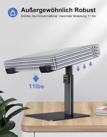 Підставка для ноутбука Babacom, 8 рівнів регулювання, алюмінієва охолоджуюча панель, ергономічна вентильована конструкція, сумісна з MacBook, Air, Pro та всіма ноутбуками 10-16 дюймів - Чорна