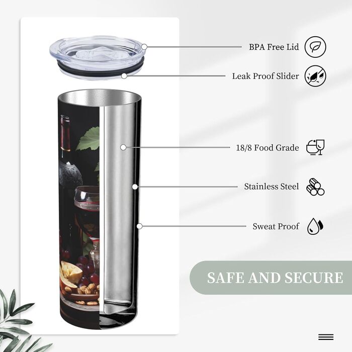 Кружка з прямою трубочкою, 590 мл, дизайн фрукти та вино, друкований, підходить для кемпінгу, офісу та дому.