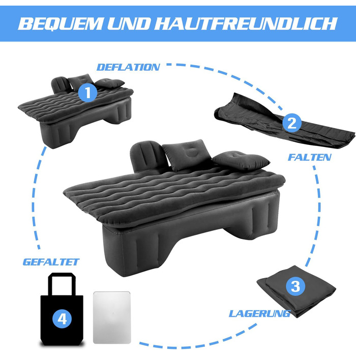 Надувний матрац Ergocar для автомобіля з насосом, надувний матрац для кемпінгу, автокрісла, подорожей, кемпінгу, пляжу (чорний)