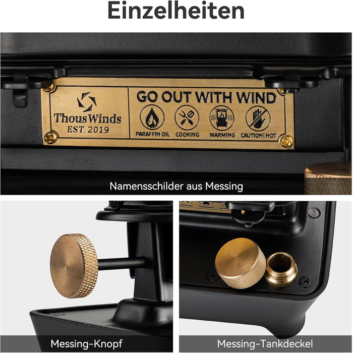 Ліхтар Thous Winds Petroleum для вулиці та кемпінговий чайник з нержавіючої сталі об&39ємом 0,6 л, чорний