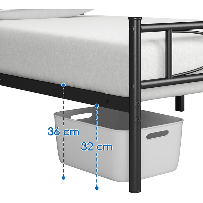 Металеве ліжко Yaheetech 90 x 200 см Каркас ліжка з високим узголів&39ям Гостьове ліжко з рейковою основою для спальні Кімната для гостей Багато місця для зберігання під ліжком Чорне 90 x 200 см