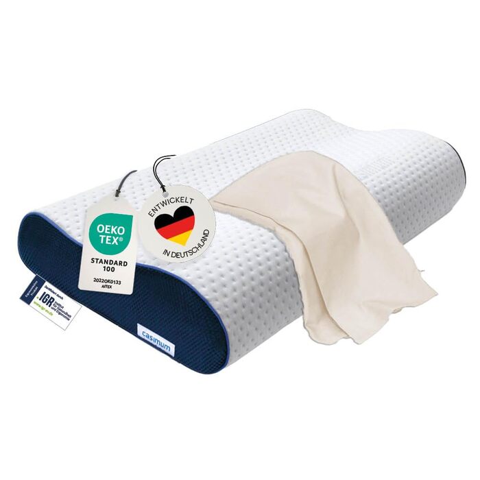 Ортопедична подушка для шиї з піною з ефектом пам&39яті - Регульована по висоті подушка для шиї знімає тиск на голову та шийний відділ хребта - Подушка для сну від болю в шиї, 60x30 см, включаючи чохол бежевого (білого) кольору, середньої жорсткості