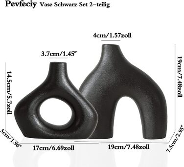 Чорна ваза для трави пампаси,набір ваз з 2-х частин ваза чорна матова декоративна ваза для сухих квітів,керамічні вази для квітів для живих квітів,сучасні вази для прикраси вітальні офісу будинку,чорні