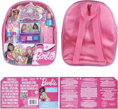 Набір рюкзака Барбі, наповнений макіяжем, включаючи бальзам для губ, лак для нігтів, пилочку для нігтів, банти для волосся та інші аксесуари. Для дітей віком від 3 років, підходить для вечірок, ночівель та перевтілень. Від Townley Girl Barbie Pink.