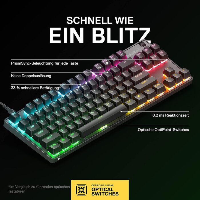 Механічна ігрова клавіатура - Оптичні перемикачі - 2-точковий привід - Ес-порт форм-фактор без десяти клавіш - Перемикачі з можлив