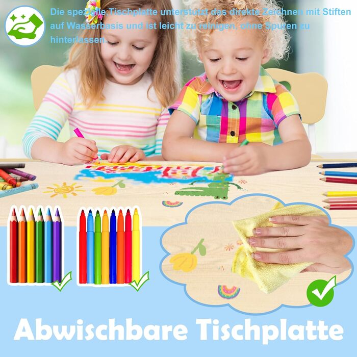 Дитячий стіл UISEBRT з 4 стільцями, Дитячий комплект сидіння з регульованою висотою для дітей від 2 років, Пластиковий комплект столів, Дитячі меблі для дитячого садка та дитячої кімнати (Колір дерева, 120 x 60 x 60 см) 120 x 60 x 60 см Колір дерева