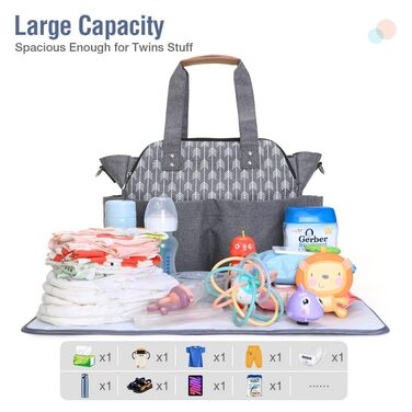 Пеленальна сумка-месенджер велика з пеленальним килимком для подорожей, сіра